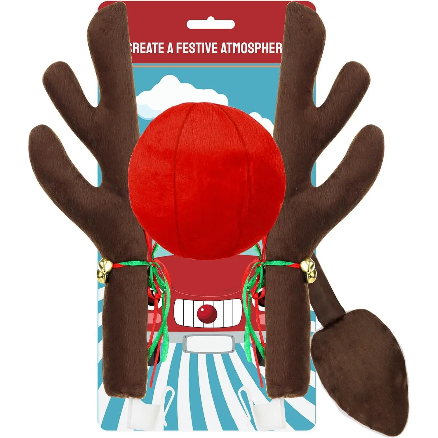 Reindeer  with Red Nose & Tail by  |  Christmas Rudolph Ornament Kit for SUV, Van & ,  Xmas Holiday  Decoration