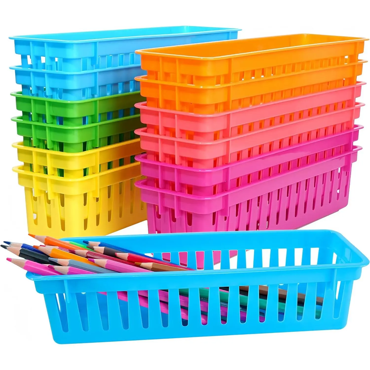 12 count Pencil Holder for Classroom, Colorful Pen Baskets, Pencil Holder for  Desk, Plastic Pencil Tray for Classroom Organization & Teacher Supplies