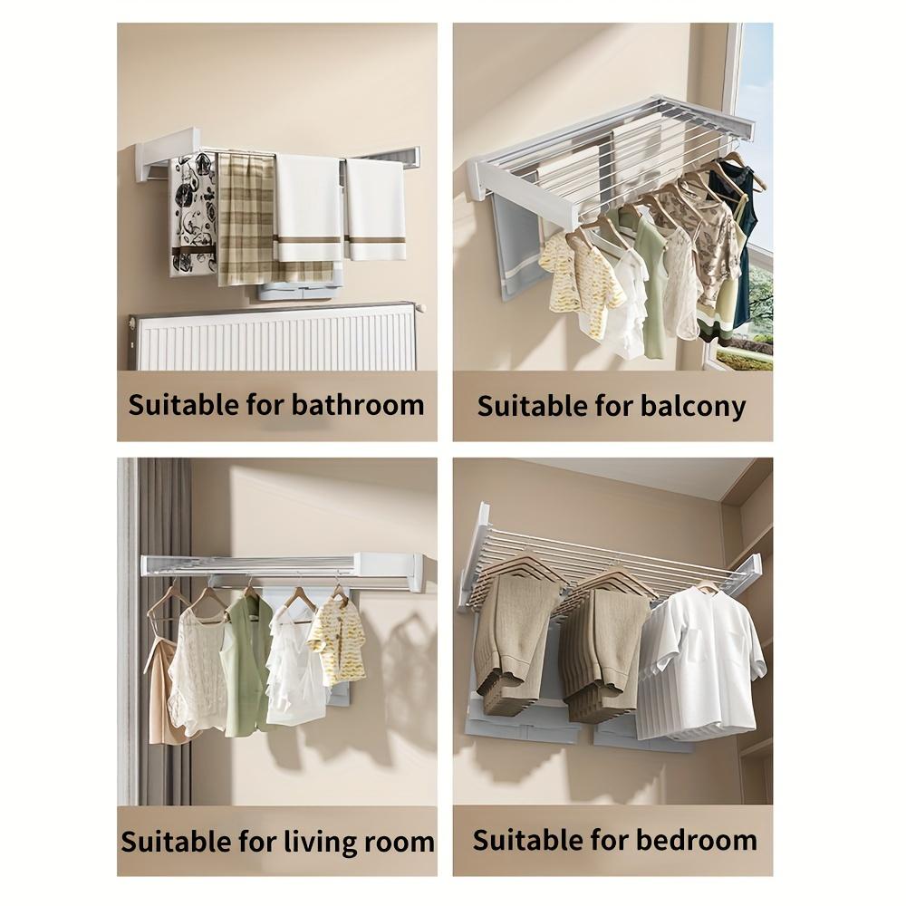 Sturdy Wall-Mounted Folding Clothes Drying Rack, Indoor/Outdoor Extendable Clothes Pole, Heavy-Duty Space-Saving Multi-Rod Drying Rack for Balcony and Bathroom, Clothes Drying Racks, Laundry Drying Rack, Drying Rack Clothing Foldable, Drying Racks