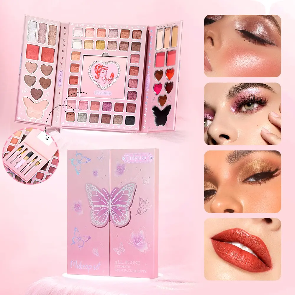 Foldable Makeup Palette with Highlighter, Blush, Contour, Eyeshadow, Concealer, Lip Gloss, Brow Gel, Mirror, Brush, Christmas, Valentine's Gift