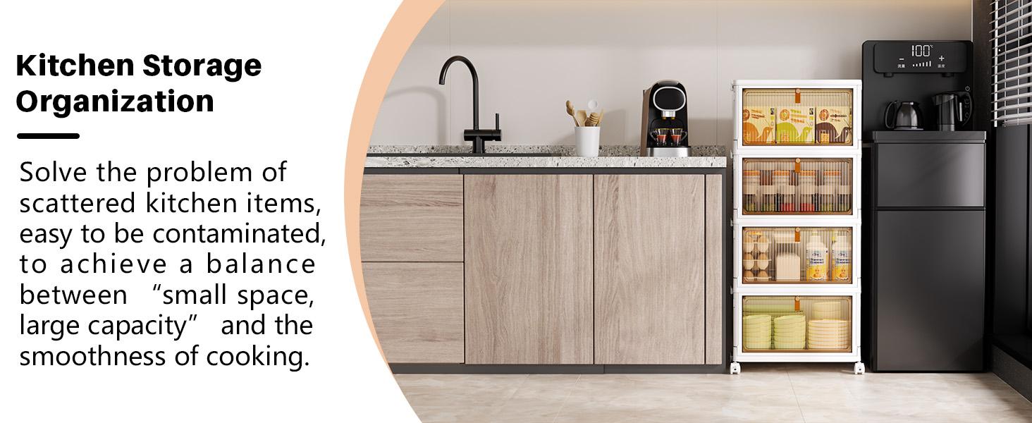 4 Tier Plastic Storage Bins with Lid 23QT, Stackable Storage Containers with Wheels, Folding Storage Boxes, Stackable Storage Bins, Organizers and Storage for Living Room,Office,Dorm