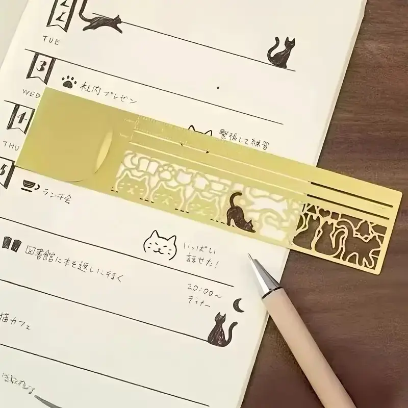 Three-In-One Cat Lover Ruler Template, Cute Design Dual-Sided Bookmark and Ruler, Precise Multi-Functional Stationery, Diary, Planner, Notebook Accessories, Home Office Supplies