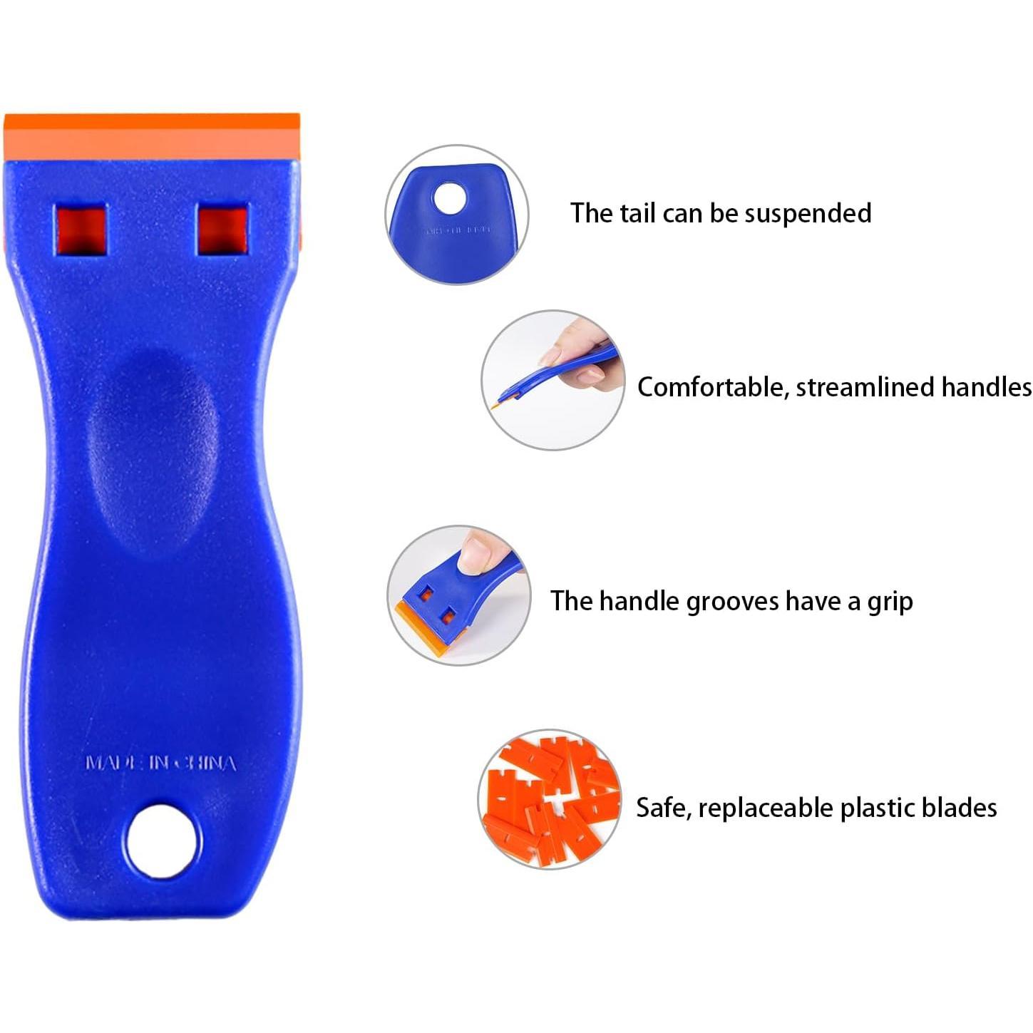 4 count Plastic Razor  Scraper and 120 count Plastic , Cleaning Scraper Tool for Remover, Adhesive, Stickers, , Glass, Labels,  Windows