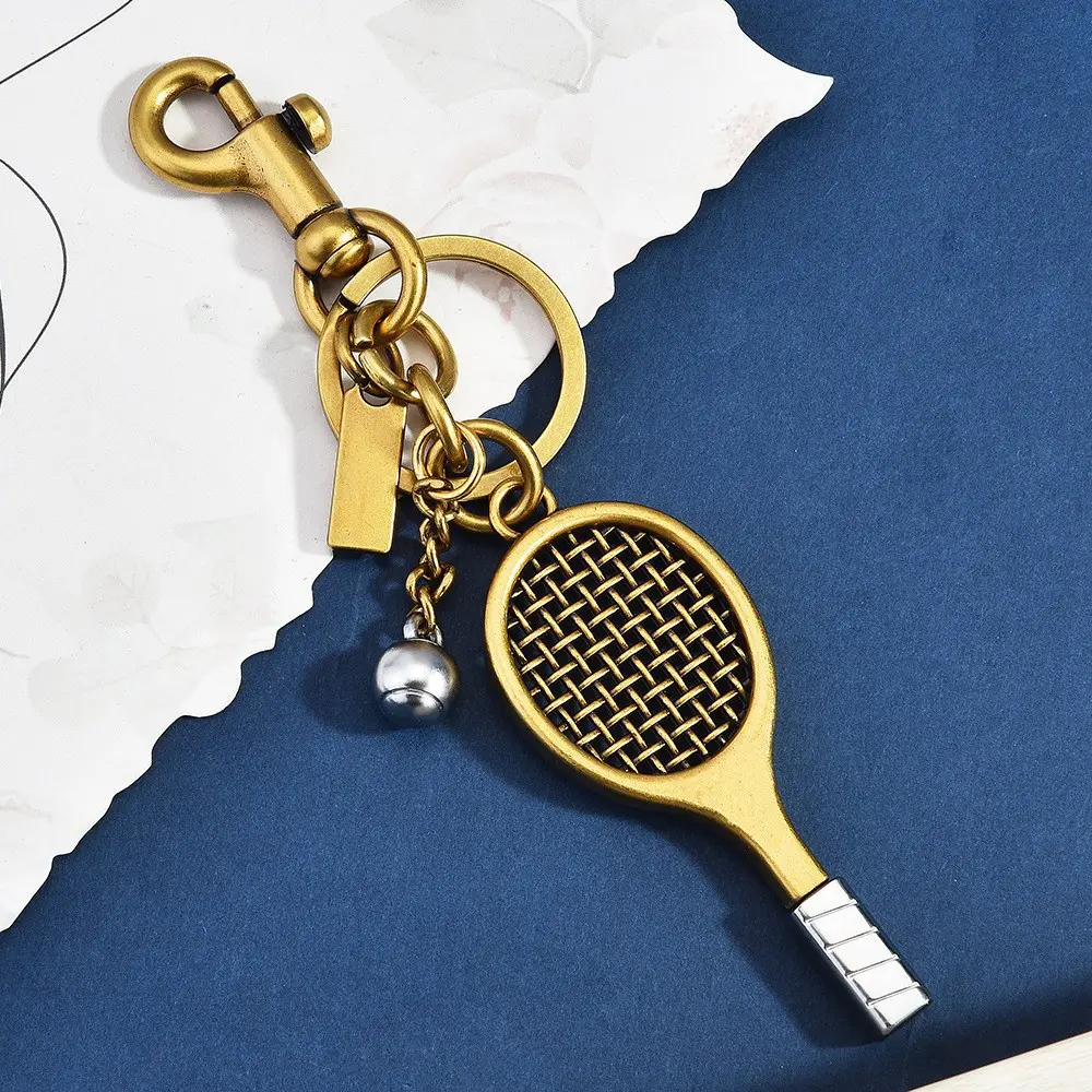Vintage Copper Badminton Racket Keychain, Mini Ball Accessory Bag Pendant, Sporty Style Girls' Versatile Single Piece Gift Item