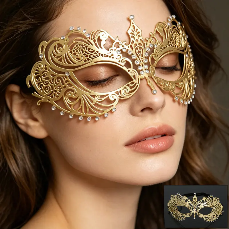 Golden Phoenix Gold Metal Rhinestone Half-Face Mask - Comfortable Lightweight Masquerade Prop for Halloween Holiday Novelty Cosplay, Fashion Face Covering Clothes Accessories, Party, Rhinestones, Single-Eye Piece, Elegant Phoenix Design
