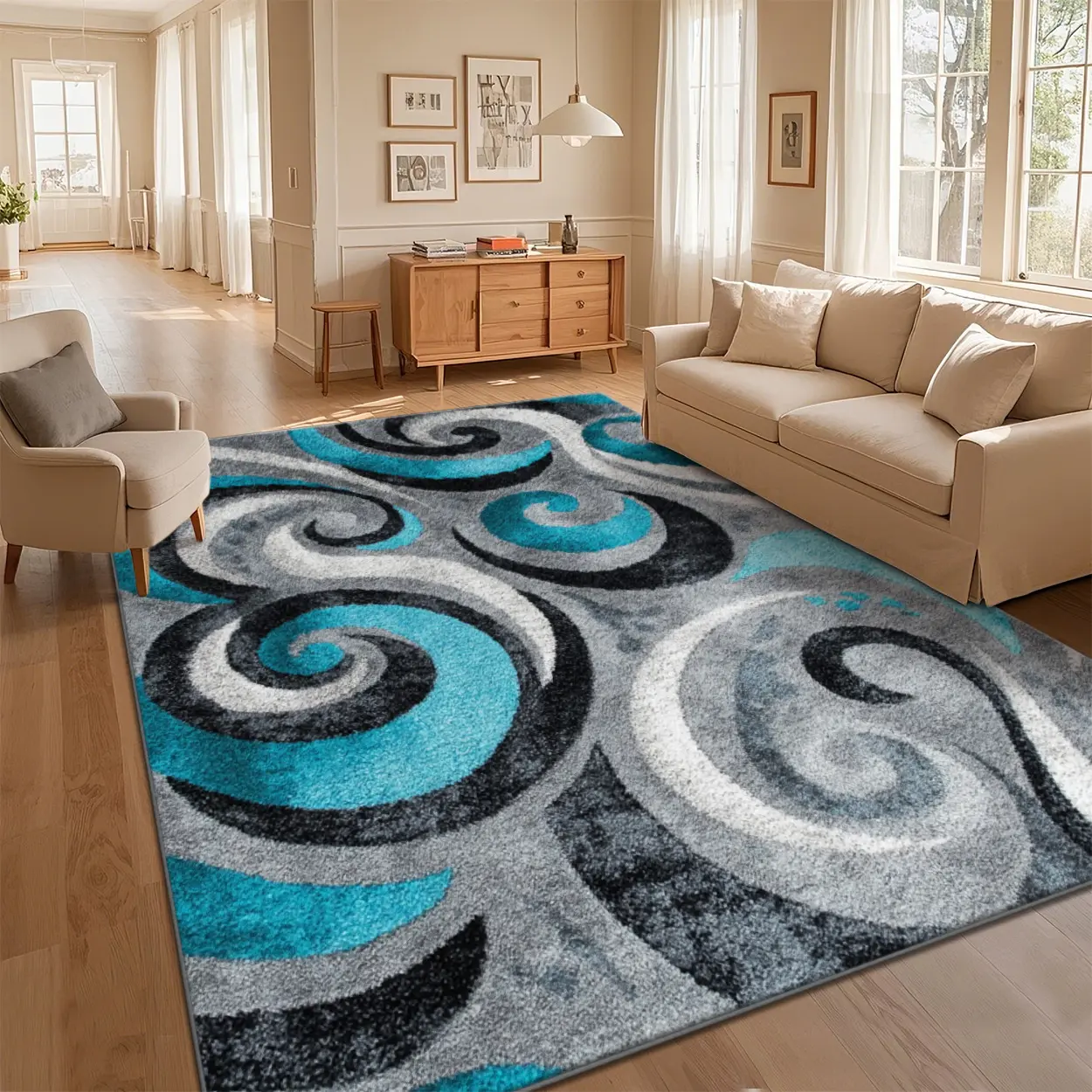 Local Delivery Multi Sizes Velvet Light Blue Grey Small Spiral Swirl Grid Rug Washable Non Slip Boho Farmhouse Runner Nursery Indoor Decor Rug