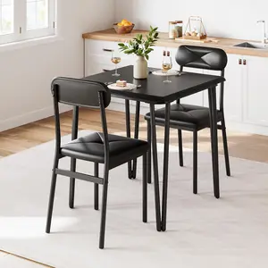 Modern 3 Piece Dining Table Set for Small Spaces Space Saving Kitchen Table and 2 Upholstered Chairs Small Dinette Sets Chairs Tuck Under Compact Table Small Apartment Bistro Set Breakfast Nook Furniture Wooden Metal