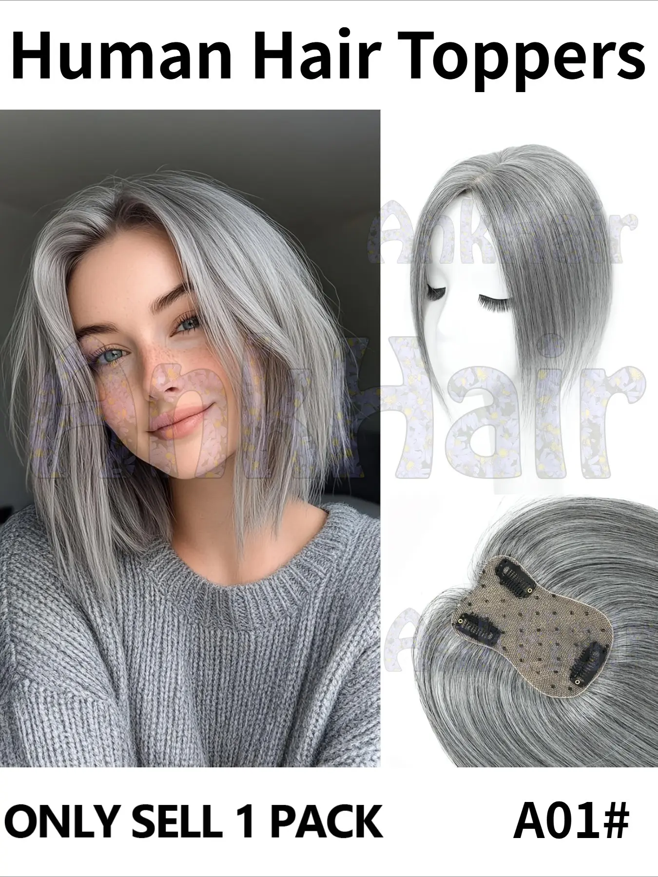 7x11 Hair Toppers for Women, No Bangs Real Human Hair, 360° Upgrade Base, 3 Clips, Thinning Hair, Hair, Hair Loss, 10inch