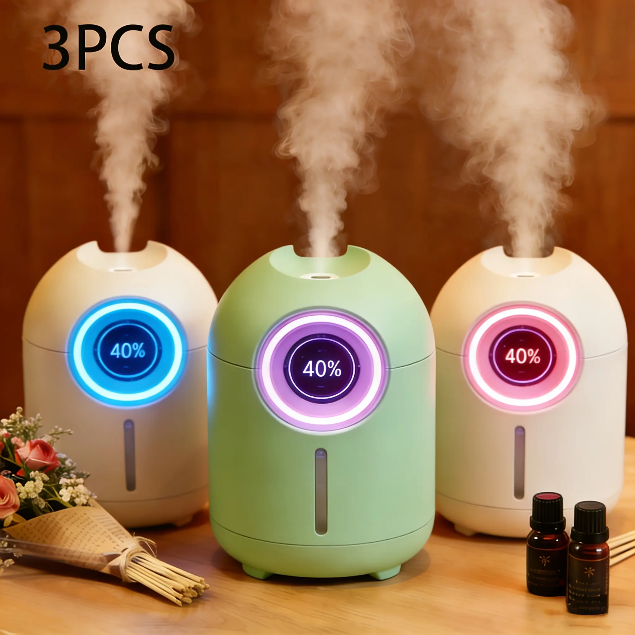 3pcs Colorful Aroma Humidifier Set - Ultra Quiet, Built-In Soft LEDs, Multiple Modes, Dual Function Humidifier & Air Freshener, Indoor Air Refresher, Ideal Holiday Gift for Bedroom, Office