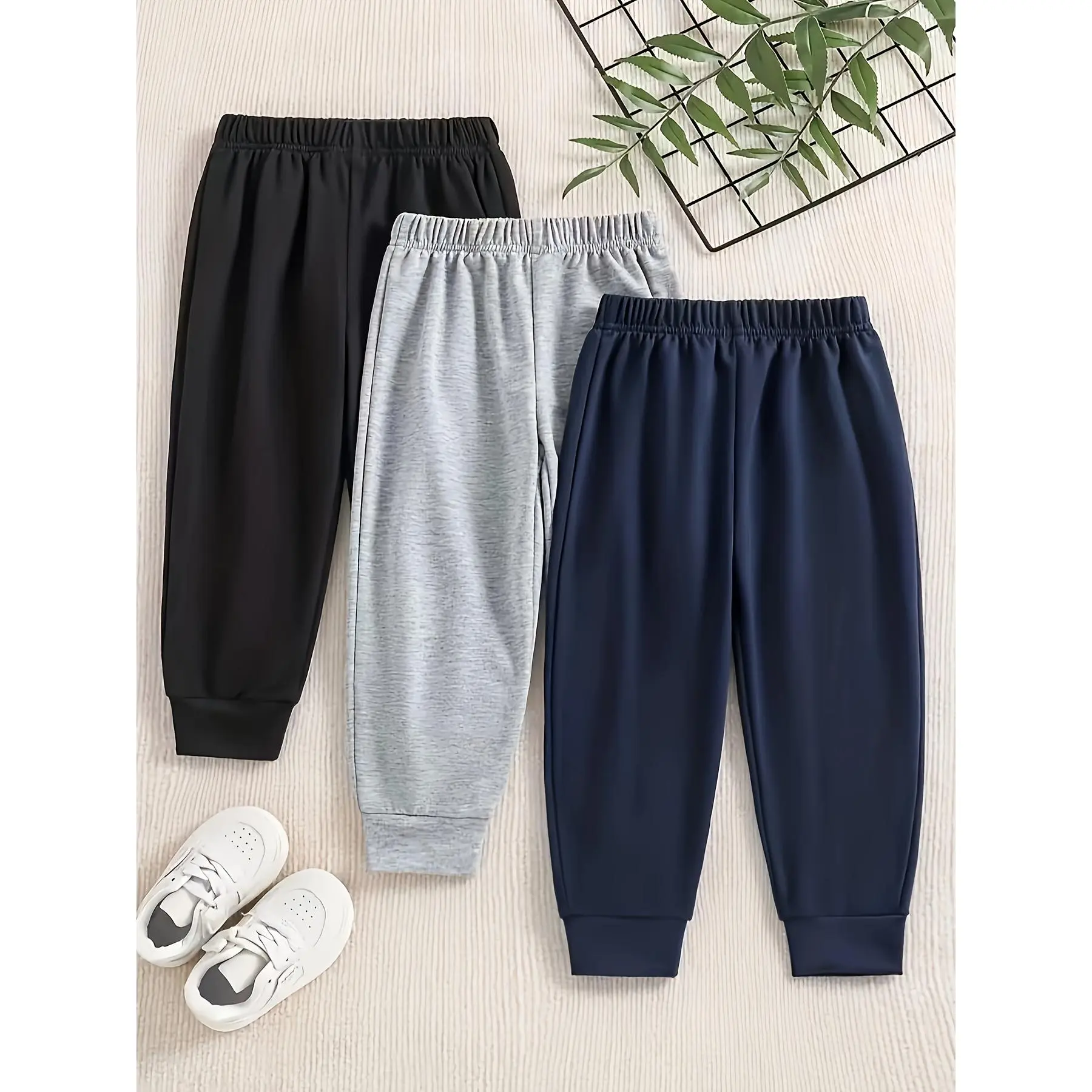 3-Pack Boys' Breathable Jogger Pants, Full Length Athletic Track Pants with Elastic Waist, Easy Care for Kids Outdoor Play, Machine-Washable, Long Sweatpants, Long Pants
