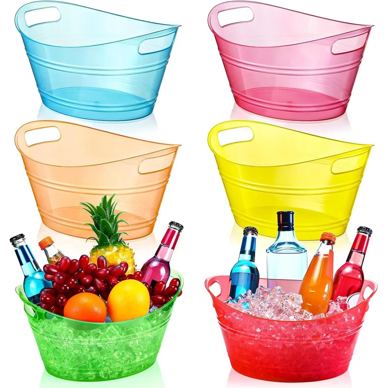6 Pcs Plastic Ice Buckets Bulk with Handles 4.5L Oval Storage Tub Large Capacity Ice Drink Bucket for Easter Summer Party Bar Wine Beer Champagne Beverage Bottle Cooler(4.5 L,Multicolor)