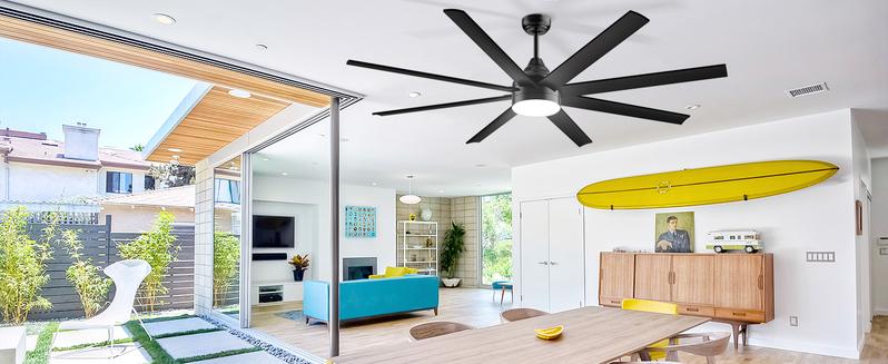 Large Ceiling Fans with Lights and Remote/APP Control, Indoor Outdoor Black Ceiling Fan for Kitchen, Living Room, Patio, 6 Speeds Reversible Quiet DC Motor, 8 Blades