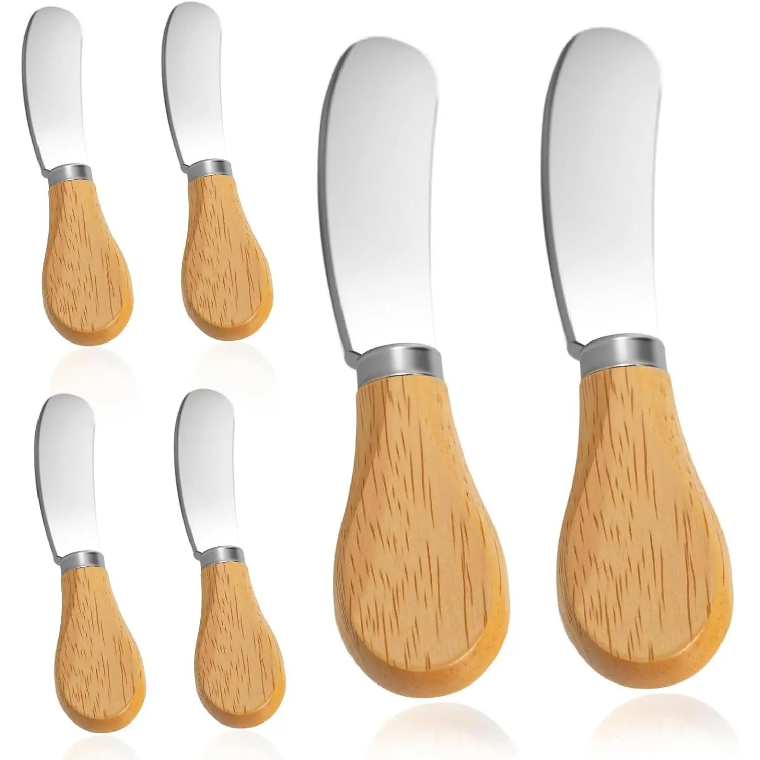 6 Pcs Cheese Knife Set with Wooden Handle, Stainless Steel Butter Spreader for Charcuterie, Sandwiches, Dips, Appetizers, Perfect Gift Set for Cheese Lovers