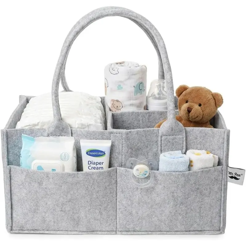Baby Diaper Caddy Organizer, Portable Nursery Storage Basket with Handles for Diapers, Baby Wipes, Toys & Newborn Essentials