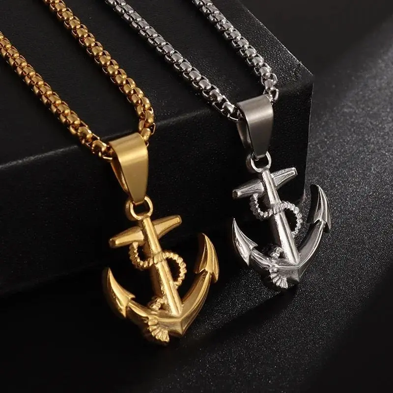 Stainless Steel Pirates of The Caribbean Anchor Sailor Anchor Necklace Pendant Men Women Fashion Hip Hop Street Jewelry