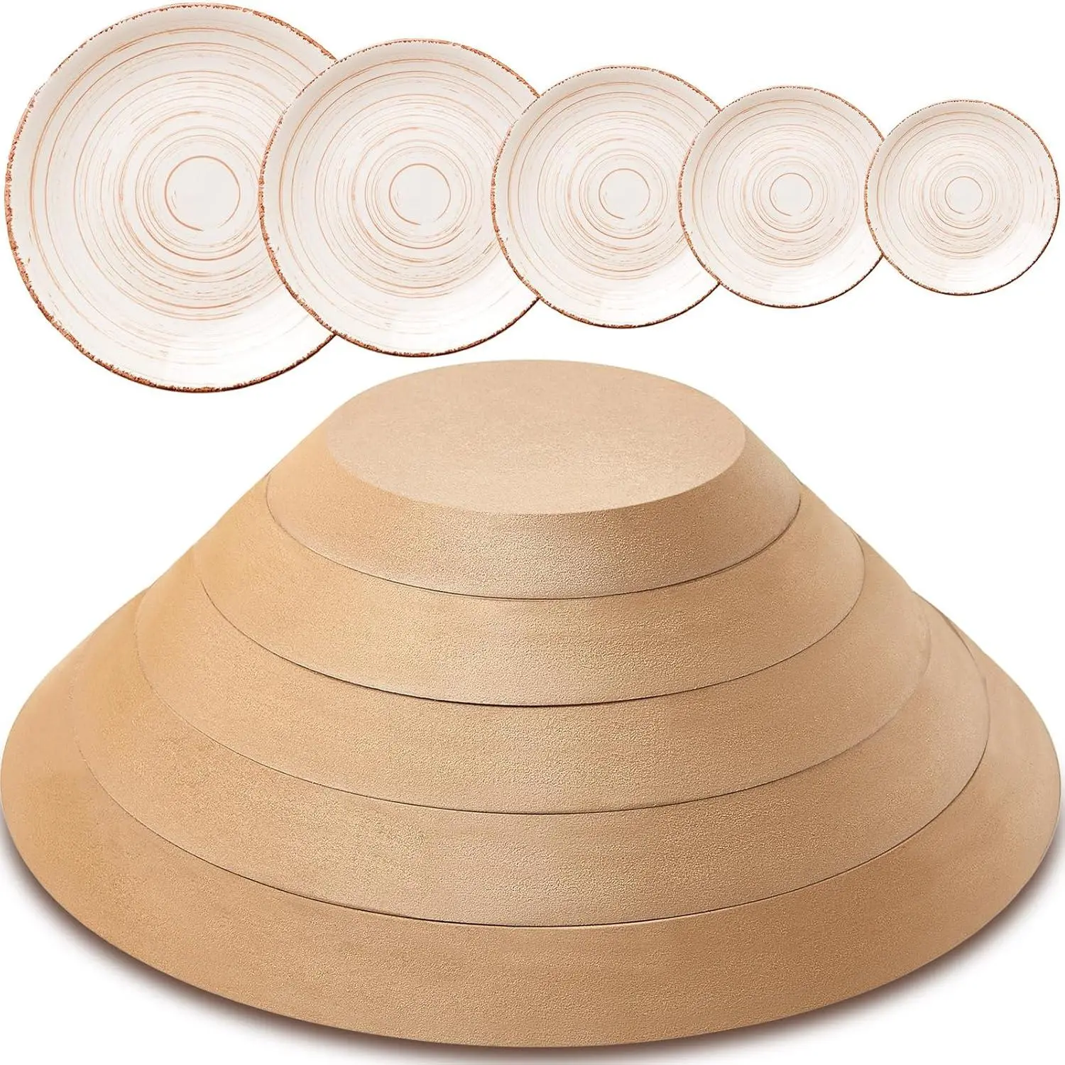 5 Pcs Ceramic Mold for Clay Wooden Pottery Clay Molds for Pottery Ceramic Plate for Slump Tools for Handbuilding Craft (Round,6.14-10.87")