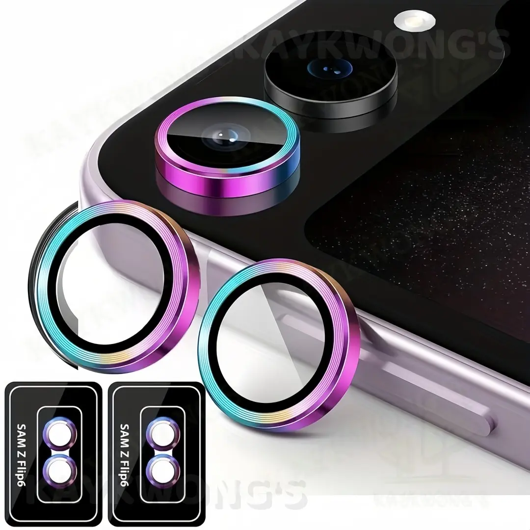 KAYKWONG'S 2-Pack Colorful Aluminum Metal Ring Lens Protector for Samsung Galaxy Z Flip 5/6/7/8, Auto-Calibration, High-Quality Material