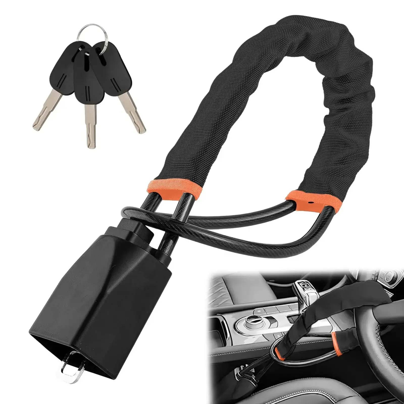 Steering Wheel Lock, Car Theft Prevention, Steering Wheel Seat Belt Buckles Lock for Universal Car, Steering Wheel Lock Anti-Theft (Black)