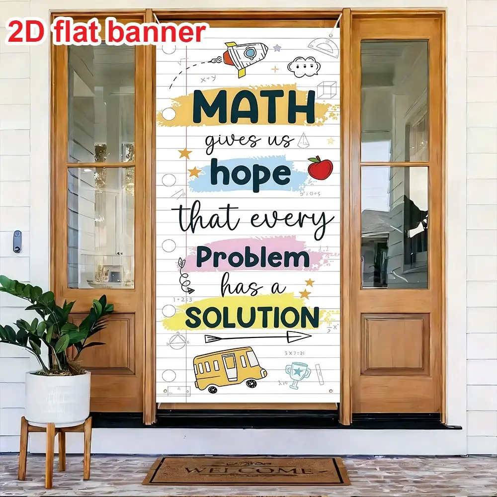 2D Door Banner, Backdrop Banner, Party Background, Math Theme Front Door Porch Sign, Classroom Welcome Curtain, Back-To-School Hanging Banner Decor, 35.4x70.8 Inches