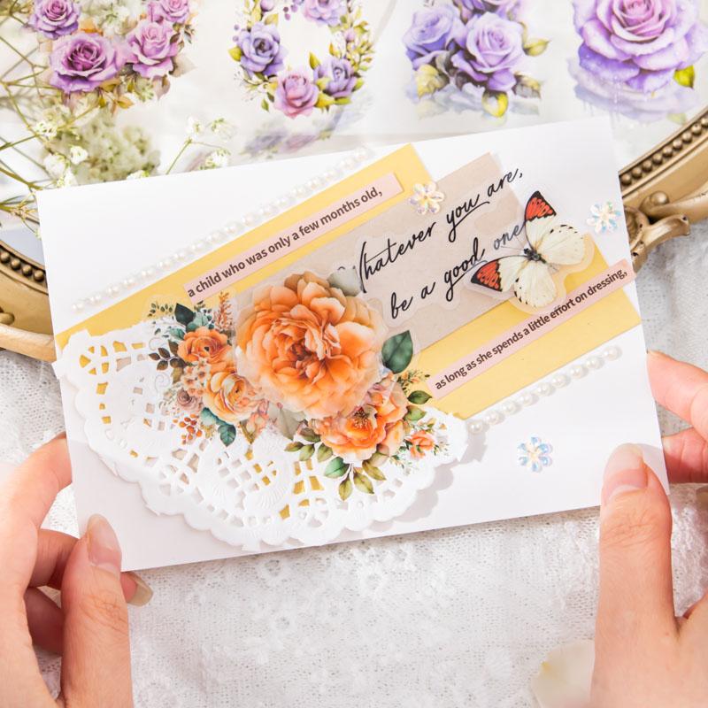 Flower Pattern Tape, 8 Rolls Waterproof Adhesive Tape, Diy Decorative Tape for Scrapbooking, Journaling, Gift Wrapping, Greeting Cards