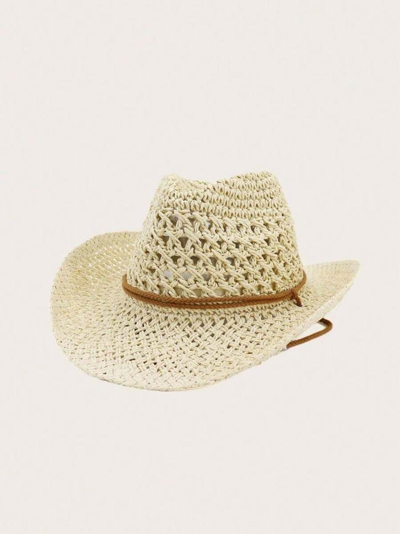 Women's Boho Style Straw Hat, Trendy Minimalist Sun Hat, Fashionable Sun Protection Hat for Summer, Stylish All-match & Exquisite Hat for Birthday Gift, Cowboy Style Hat