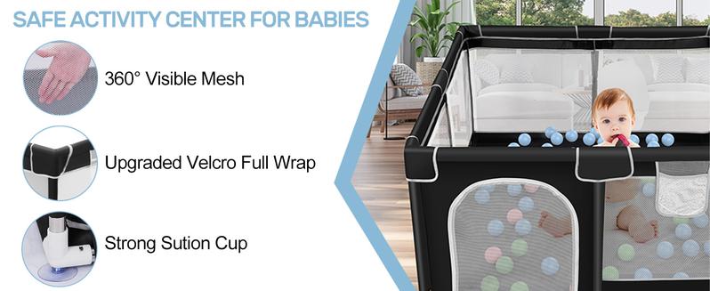 Baby Playpen with Walking Pull Ring, Storage Bag, Indoor and Outdoor Playard, Play Pens for Kid Activity Center, Sturdy Safety Baby Fence with Breathable Mesh for Toddler playpen