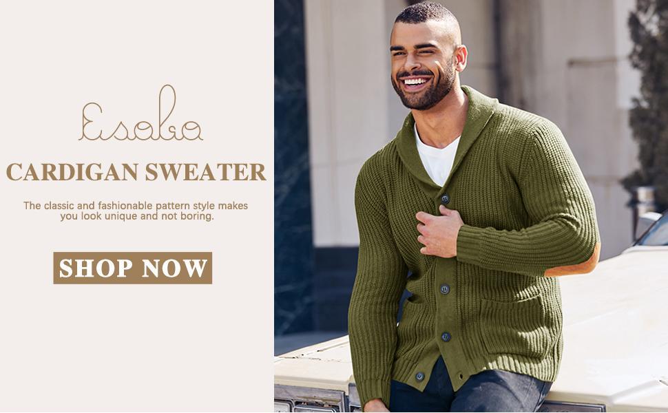 PASLTER Men's Shawl Collar Cardigan Sweater Multi-Color Button Down Knitted Sweaters with Pockets Knitwear Menswear