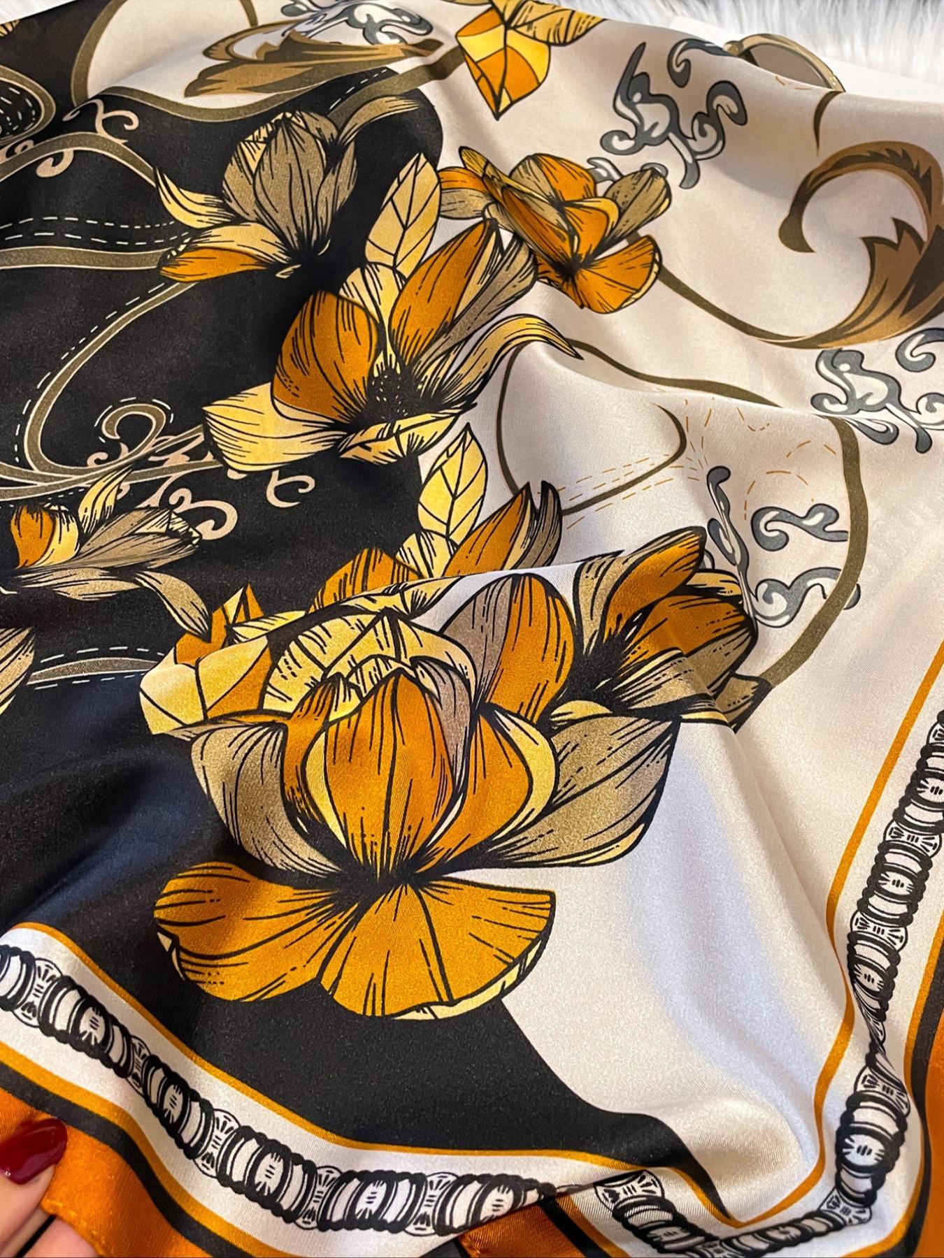 Women's Floral Print Square Scarf, Boho Style Bandana for Women, Fashionable Soft Comfortable Scarf for Daily Wear, Trendy All-match & Exquisite Scarf for Birthday Gift, Casual Soft Shawl