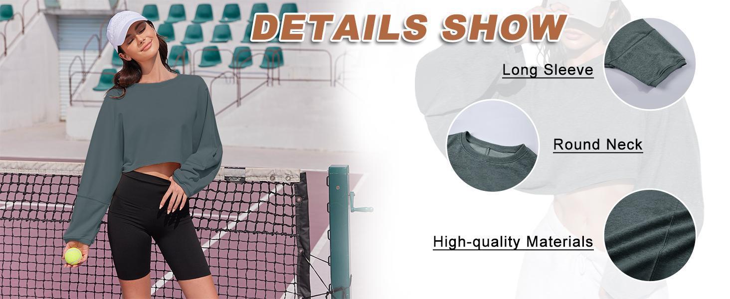 Imily Bela Womens Long Ballon Sleeve Sweatshirts Tops Cropped Crew Neck Loose Fit Casual Workout Shirts