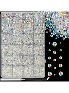 a boxhandmade resin rhinestones, 2-6mm mixed sizes, heat-free flat-back gems, sparkling crystals, suitable for DIY crafts, clothing, mugs, shoes, fabrics, and nail art decoration