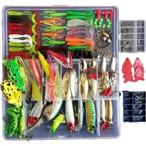 275Pcs Lure Set Kit Soft and Hard Lure Baits Tackle Set Bionic Bass Trout Salmon Minnow Popper Crank Rattlin Pencil Plastic Topwater Frogs Lure Metal Lures Spinner
