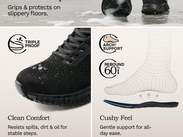 BRUNO MARC Women's Non Slip Work Shoes Walking Black Lightweight Food Service Chef Kitchen Restaurant Resistant Sneakers Dry Breathable Mesh Upper - Safety Footwear, Footwear