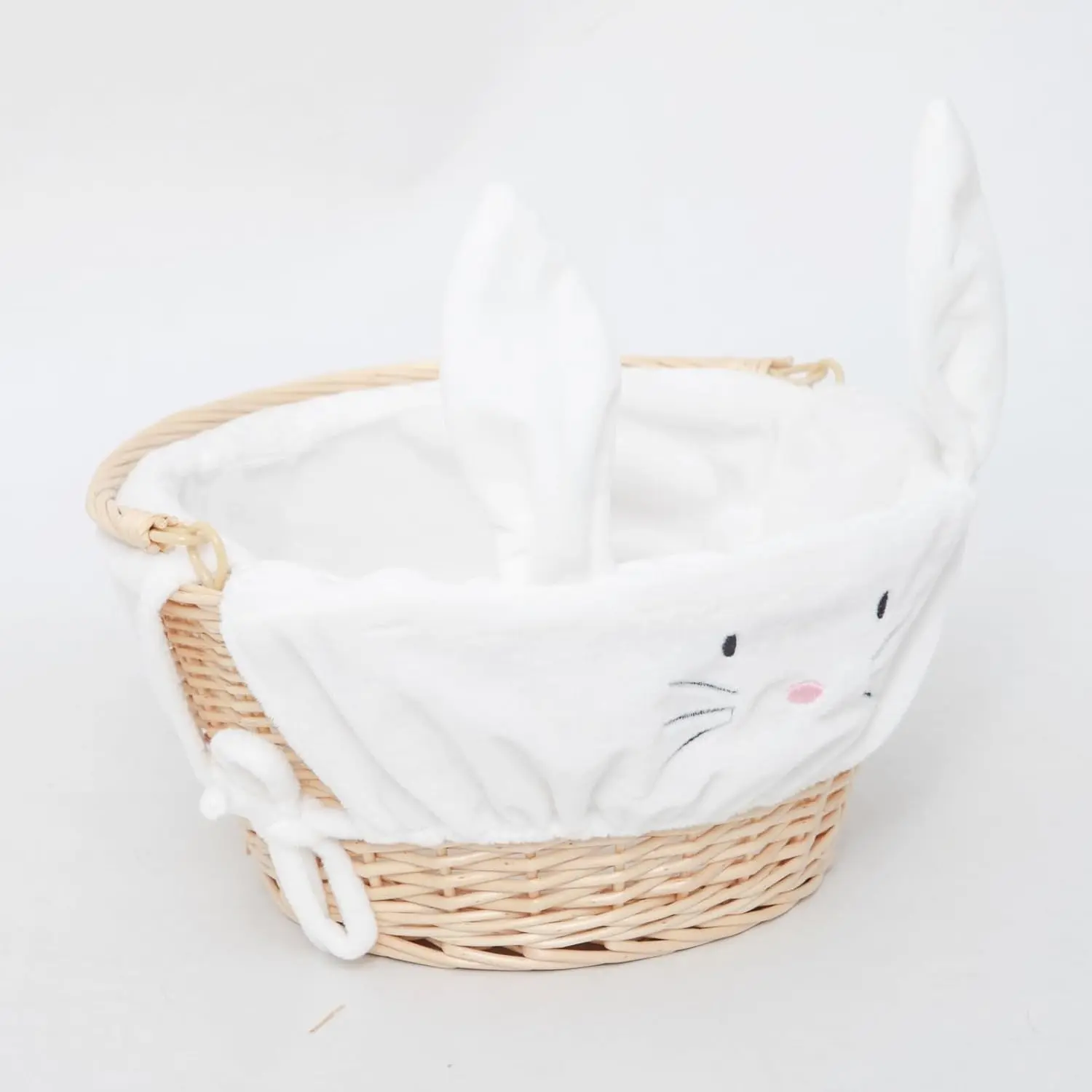 Small Easter Basket, Handwoven Wicker Easter Bunny Basket with Handle and Detachable Liner, Cute -Shaped Easter Basket for Boys and Girls (Small)