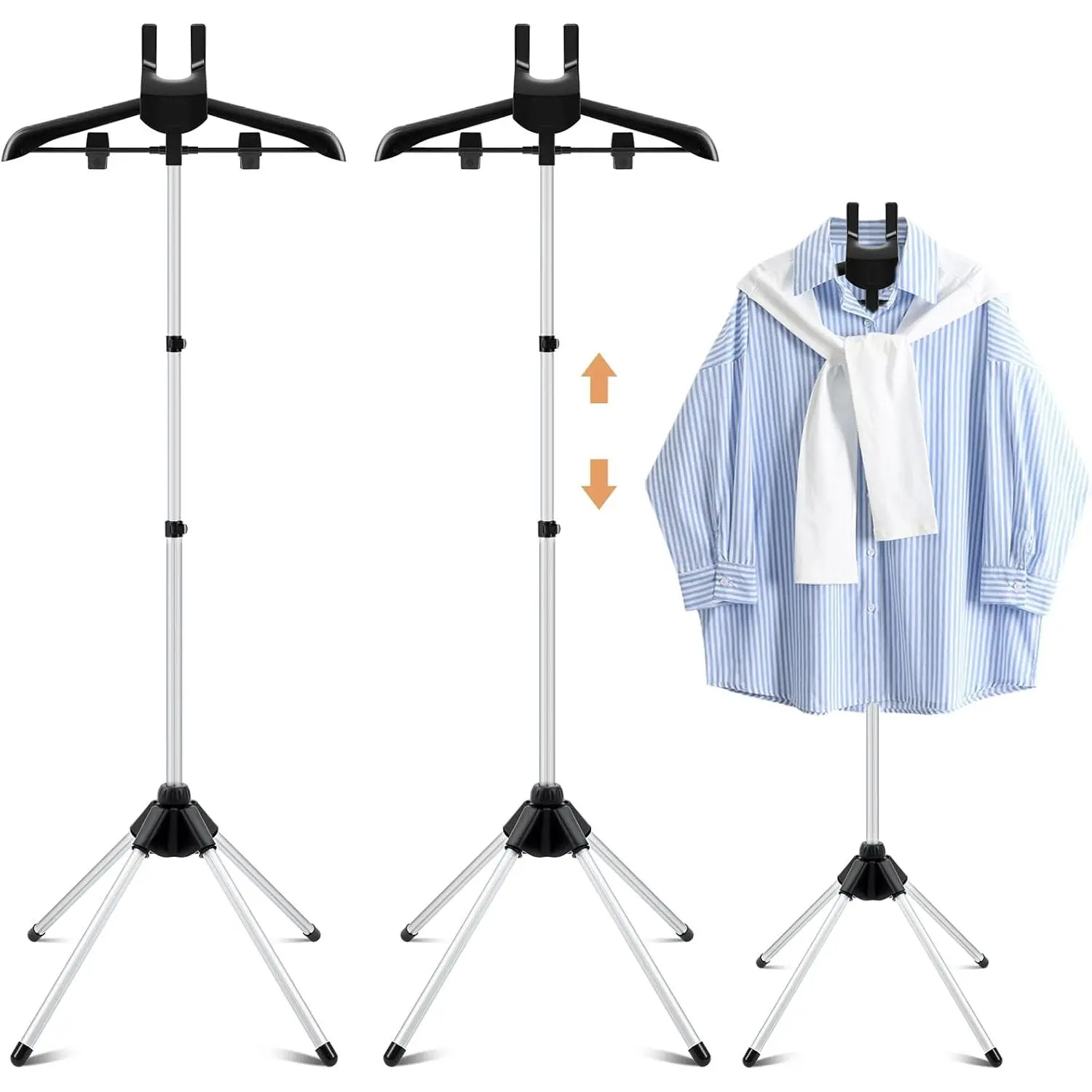 2 Pack Adjustable Shirt Display Stand 32-63 Inch, Foldable Clothing Display Stand Mannequin Torso for Retail Vendors, Multi-use Steamer Rack for Clothes Garment(Black)
