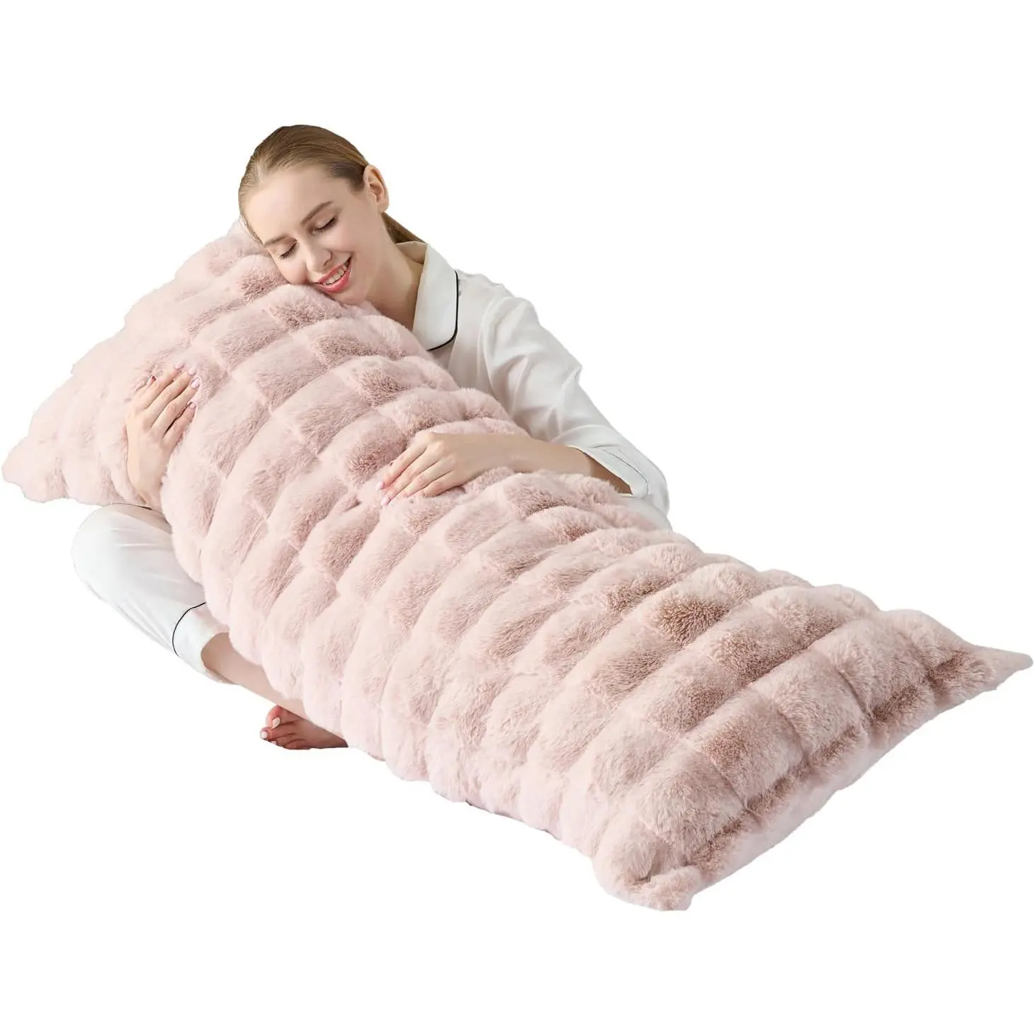 Luxury Shaggy Faux Fur Body Pillow Fluffy Bed Pillow with Zipper Closure Soft Decorative Plush Fuzzy Hug Pillow for Home Living Room Side Sleeper & Pregnancy 20"x54" Pink Chocolate
