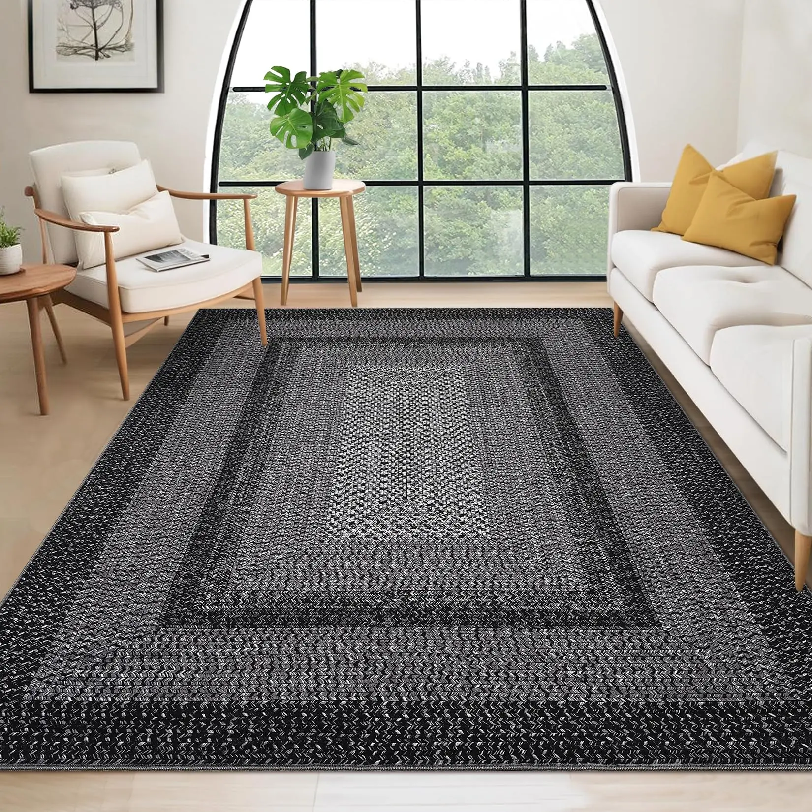 Garvee Large Bedroom Rug 6 x 9 Feet, Machine Washable, Braided Print, Bohemian, Floor Rug, Rustic Style, Dining Room, Geometric Edges, Living Room, Office