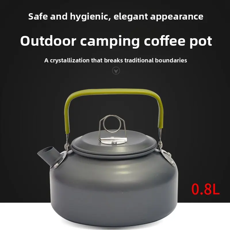 Portable Camping Kettle, 0.8L Lightweight Aluminum Coffee Pot with a Heat-Resistant Handle, Stove & Fire Safe for Hiking