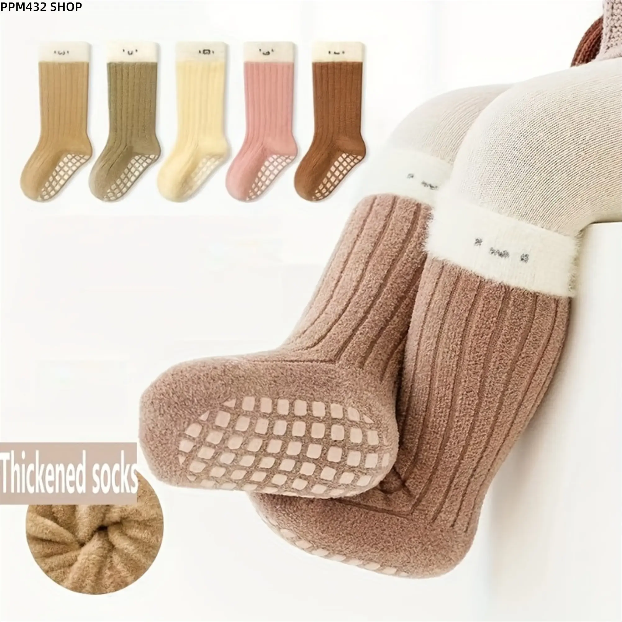 Baby Fuzzy Floor Socks, Thick Warm Knit Crew Socks for Boys and Girls, Cozy Fall Winter Socks with Non Slip Grip, Soft Thermal Toddler Socks for First Walkers, Indoor Wear and Daily Activities