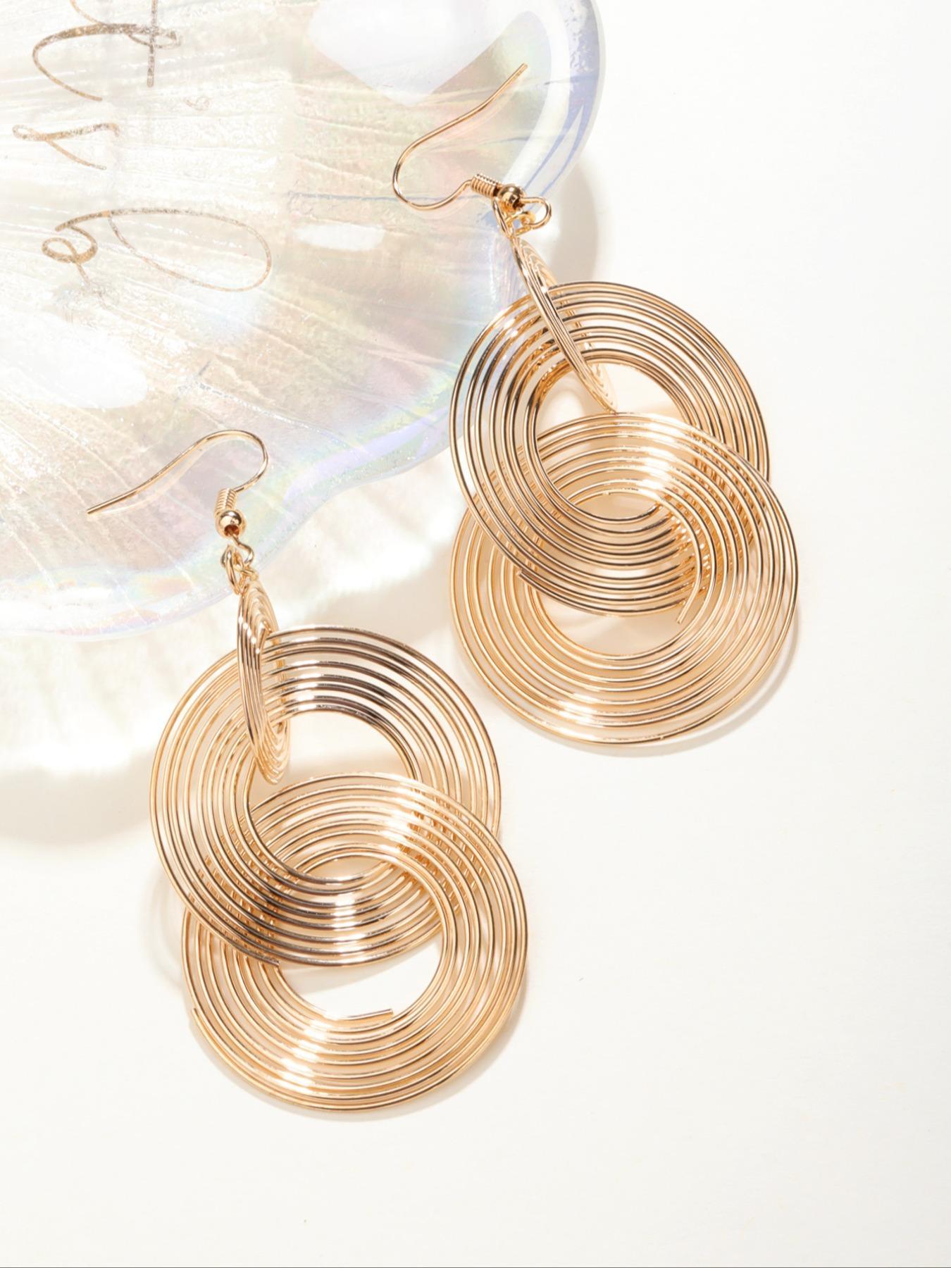 1 Pair Women's Elegant Fashion Dangle Earrings, Multi-layer Round Shaped Hoop Design Dangle Earrings, Casual Trendy Jewelry for Daily & Party