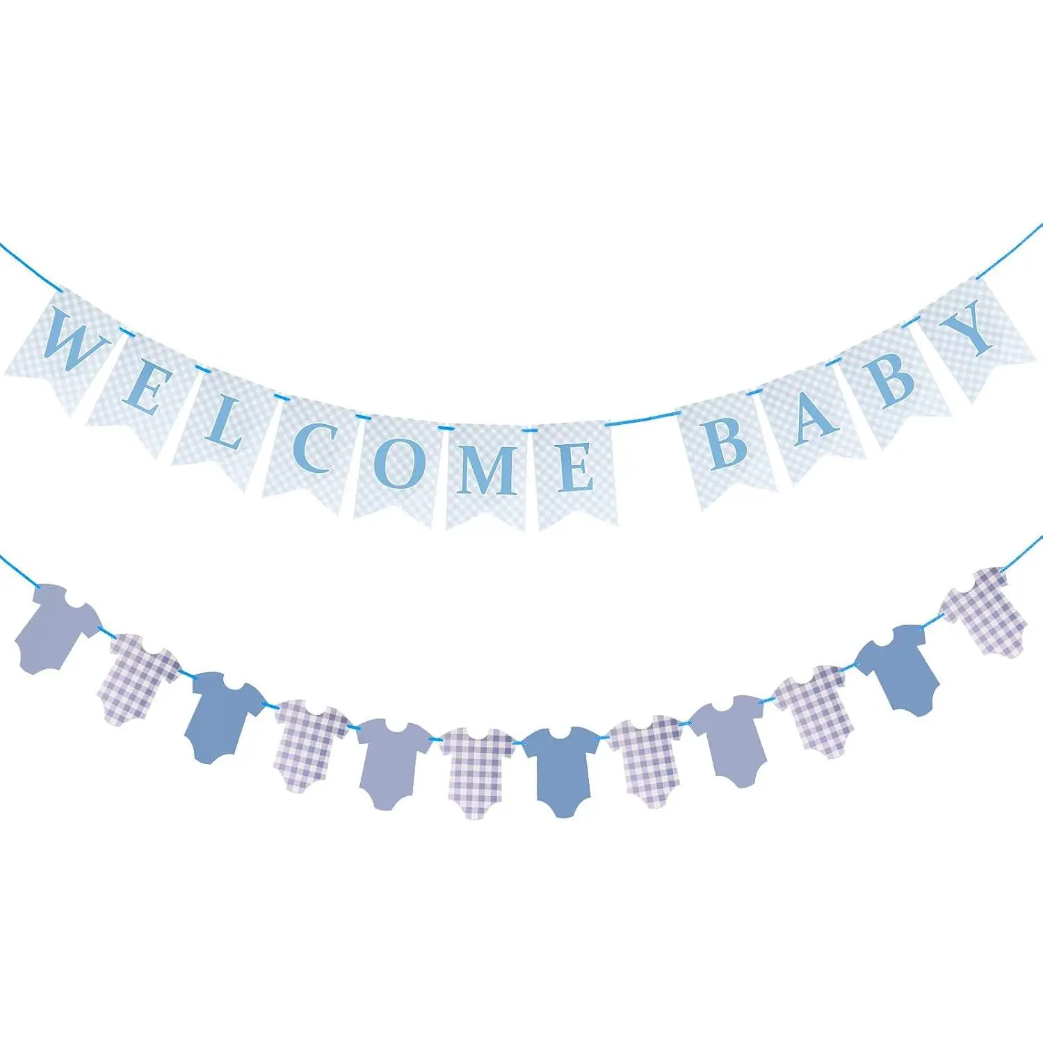Pre-Strung  Boy  Shower Banner Sign, Blue Gingham Welcome   and Its A Boy Banner for Shower Party Gingham Decoration Decor