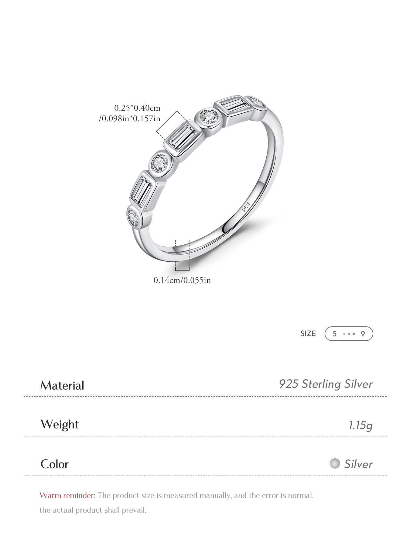 925 Sterling Silver Fashion Rectangle Shaped Zirconia Ring, Stackable Ring for Women, Fashion Jewelry for Party, Daily Decor, Trendy All-match & Exquisite Jewelry for Birthday Gift
