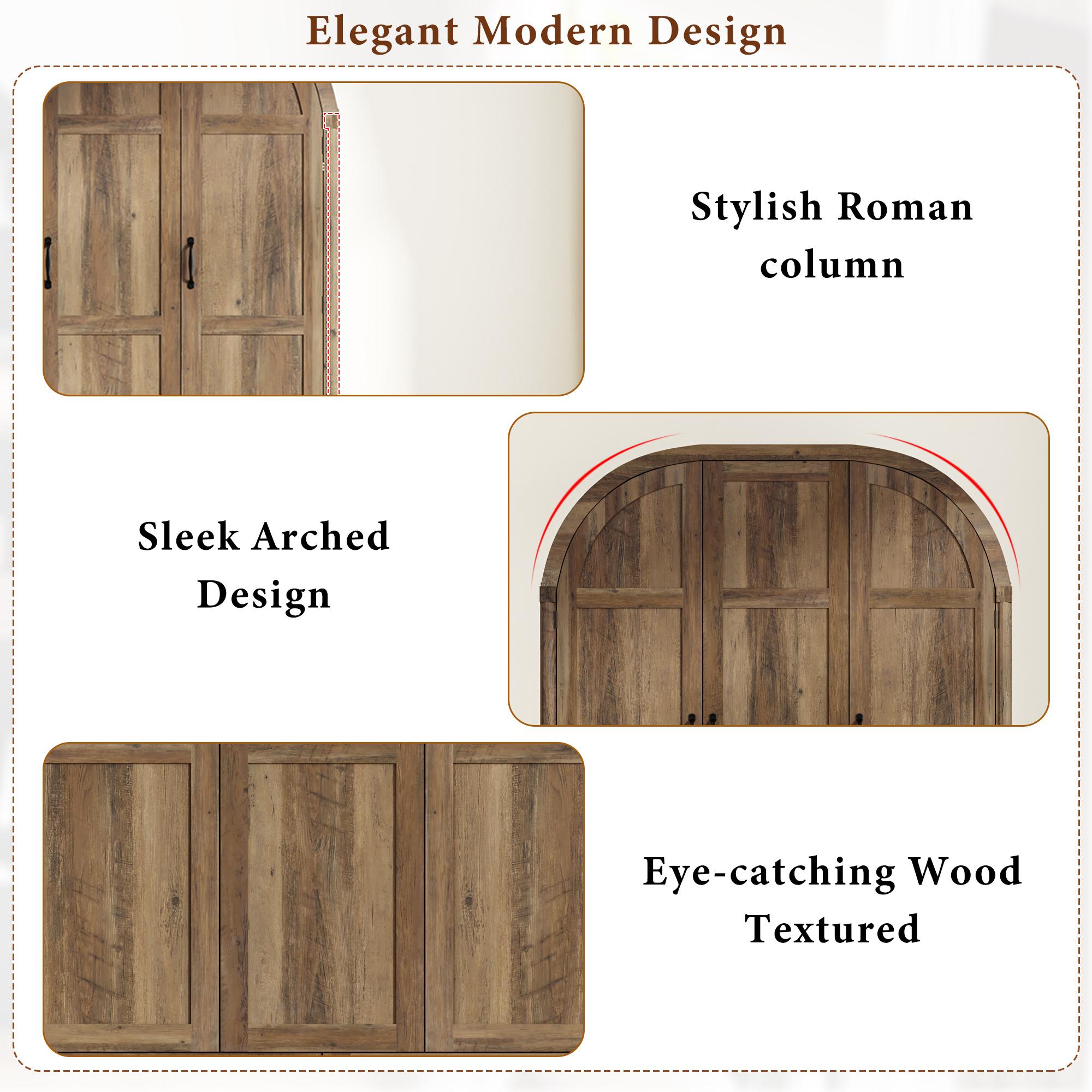 3 Doors Armoire Wardrobe Closet with Mirror and Lights, 71" Farmhouse Arched Wooden Wardrobe Cabinet with 2 Drawers,Hanging Rod, Clothing Storage Closet Cabinet for Bedroom,Light Rustic Oak/Black 3 Doors Armoire Wardrobe Closet with Mirror and Lights, 71" Farmhouse Arched Wooden Wardrobe Cabinet with 2 Drawers,Hanging Rod, Clothing Storage Closet Cabinet for Bedroom,Light Rustic Oak/Black