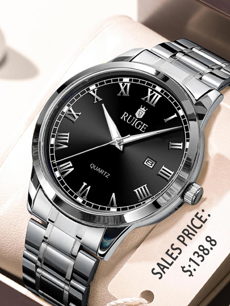 Men's Business Fashion Round Dial Analog Quartz Watch, Stainless Steel Luminous Waterproof Quartz Watch, Classic Fashion Watch with Calendar, Trendy All-match & Exquisite Watch for Birthday Gift with Box, Stainless Steel Watches Men's Business Fashion Round Dial Analog Quartz Watch, Stainless Steel Luminous Waterproof Quartz Watch, Classic Fashion Watch with Calendar, Trendy All-match & Exquisite Watch for Birthday Gift with Box, Stainless Steel Watches
