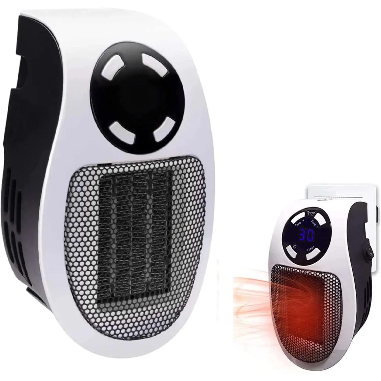 500W Wall Outlet Electric Space Heater, Portable Bathroom Heater with Thermostat, Small Plug in Adjustable Timer and Led Display