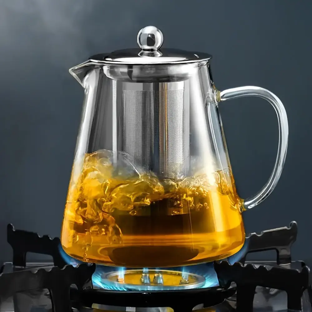 32oz High Borosilicate Heat-Resistant Transparent Glass Teapot with Stainless Steel Filter - Home Supplies Gongfu & Flower Tea Set