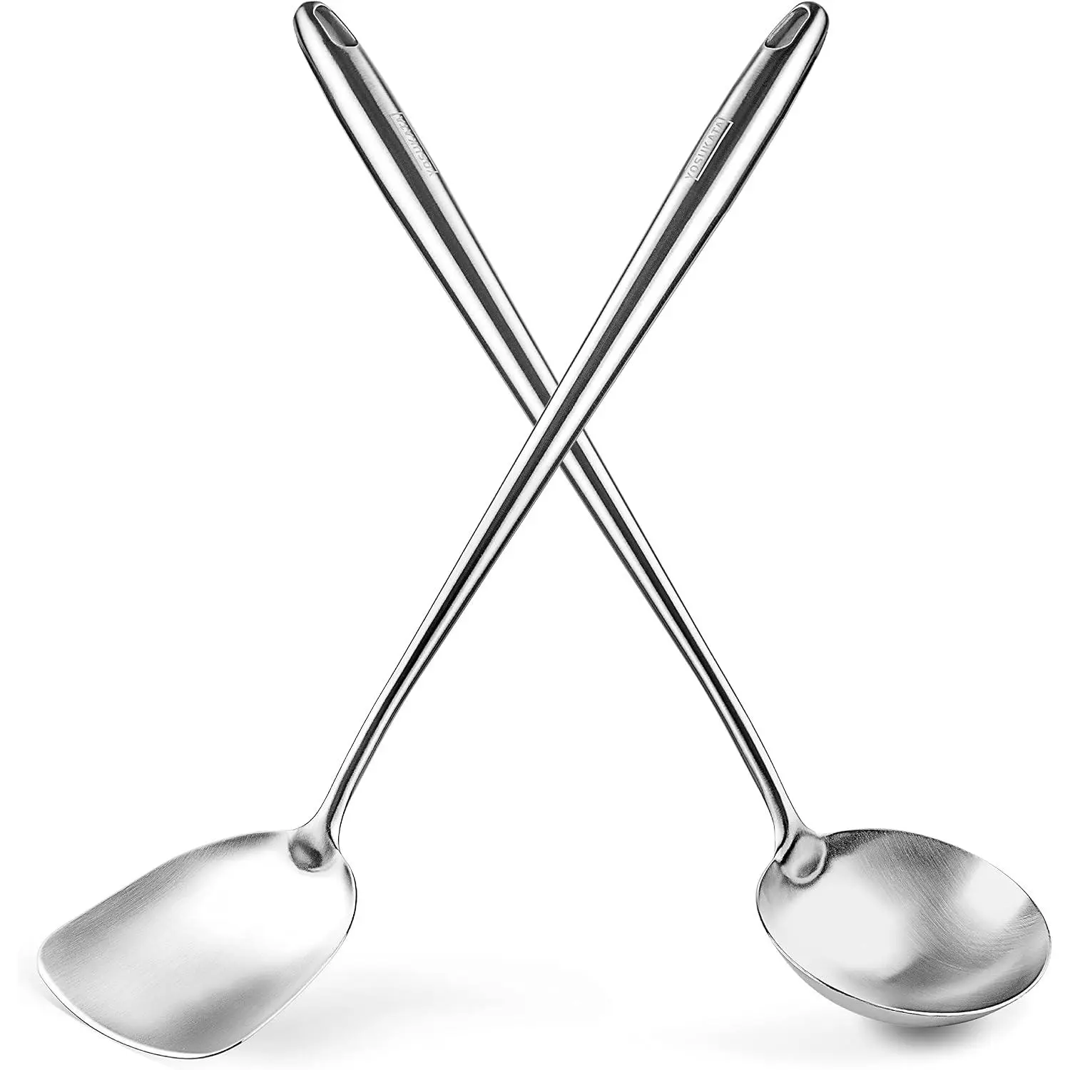17’’ Wok Spatula and Ladle - Set of 2 Heat-Resistant Wok Tools -  Wok Ladle and Spatula - High-Grade 304 Stainless Steel Cooking Utensils and Wok Accessories - Solid Wok Utensils