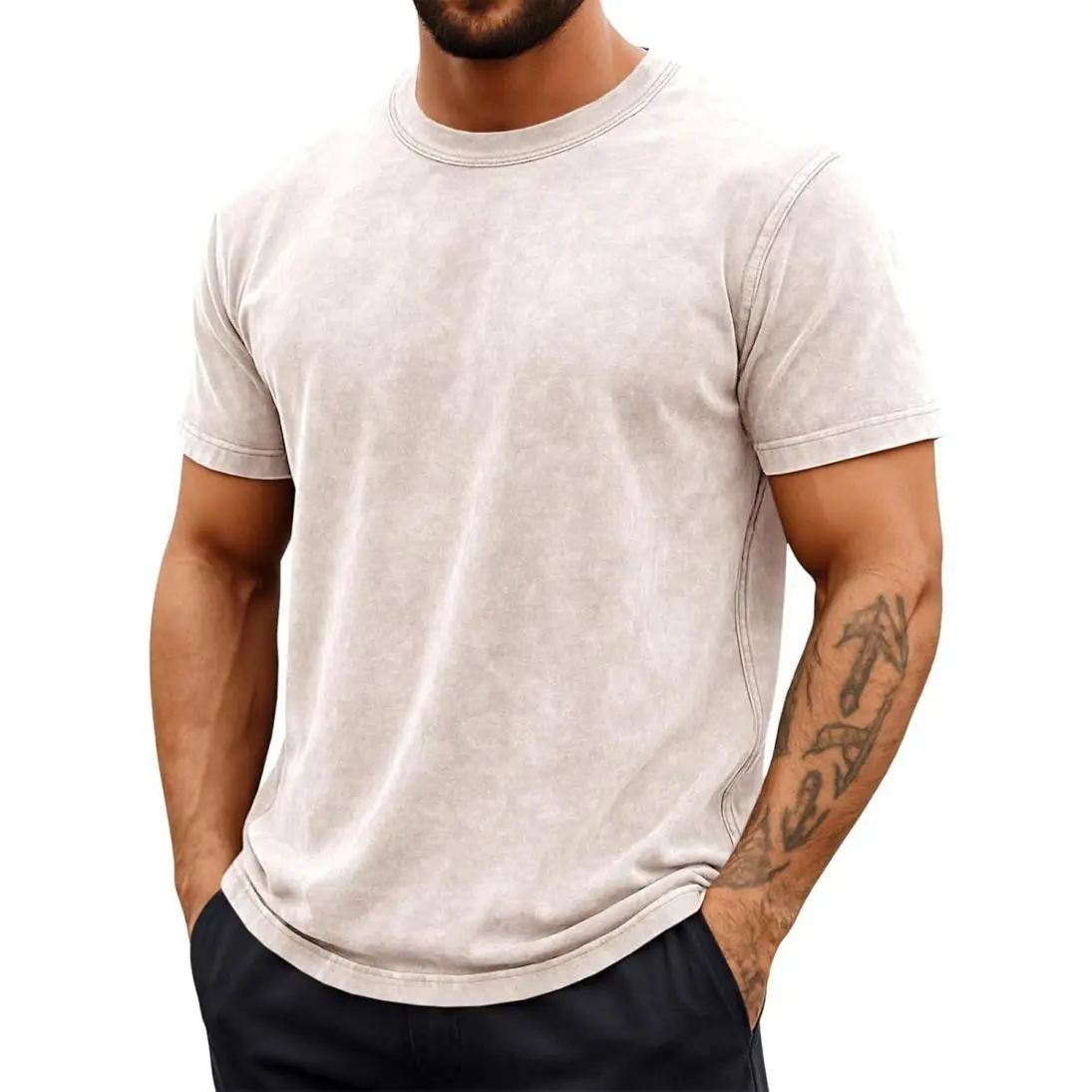 Mens Short Sleeve T-Shirts 100% Cotton Crew Neck Casual Shirt Vintage Acid Wash Summer Fashion Tees