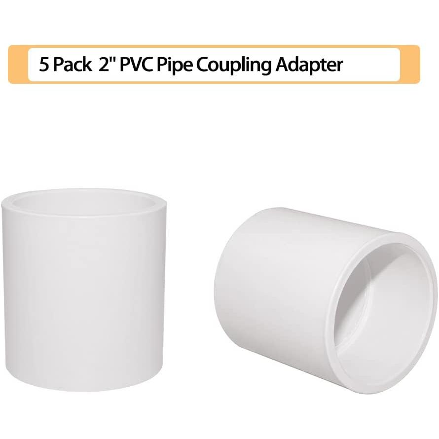 5 count 2" PVC Pipe Fitting Coupling Connector Adapter Pipe Fitting Slip (Socket x Socket) Schedule 40 White Color