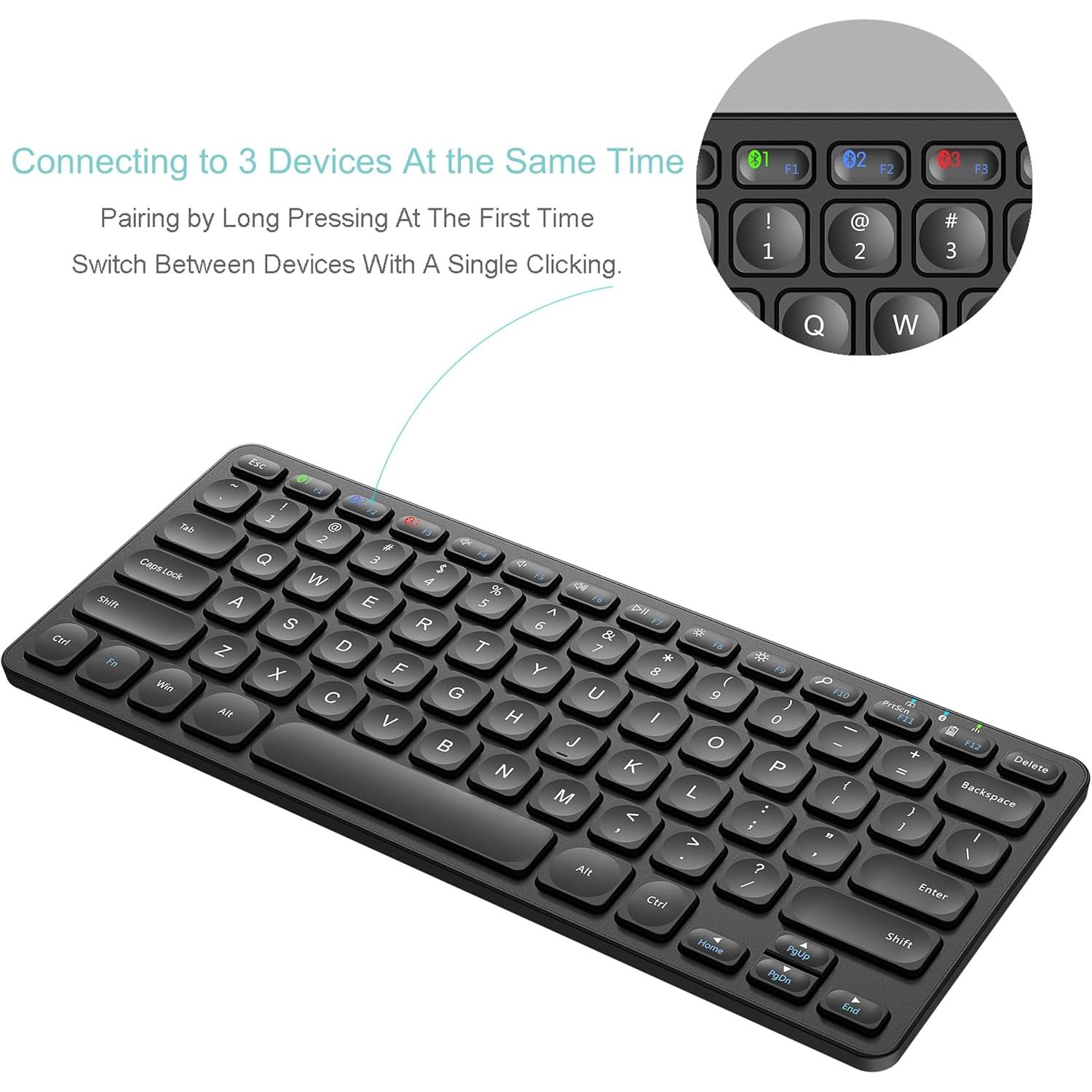 Universal Multi-Device  Keyboard Ultra Slim and Compact   Keyboard with Media Hotkeys for Windows iOS iPad OS Android Computer Desktop Laptop Surface Tablet Smartphone