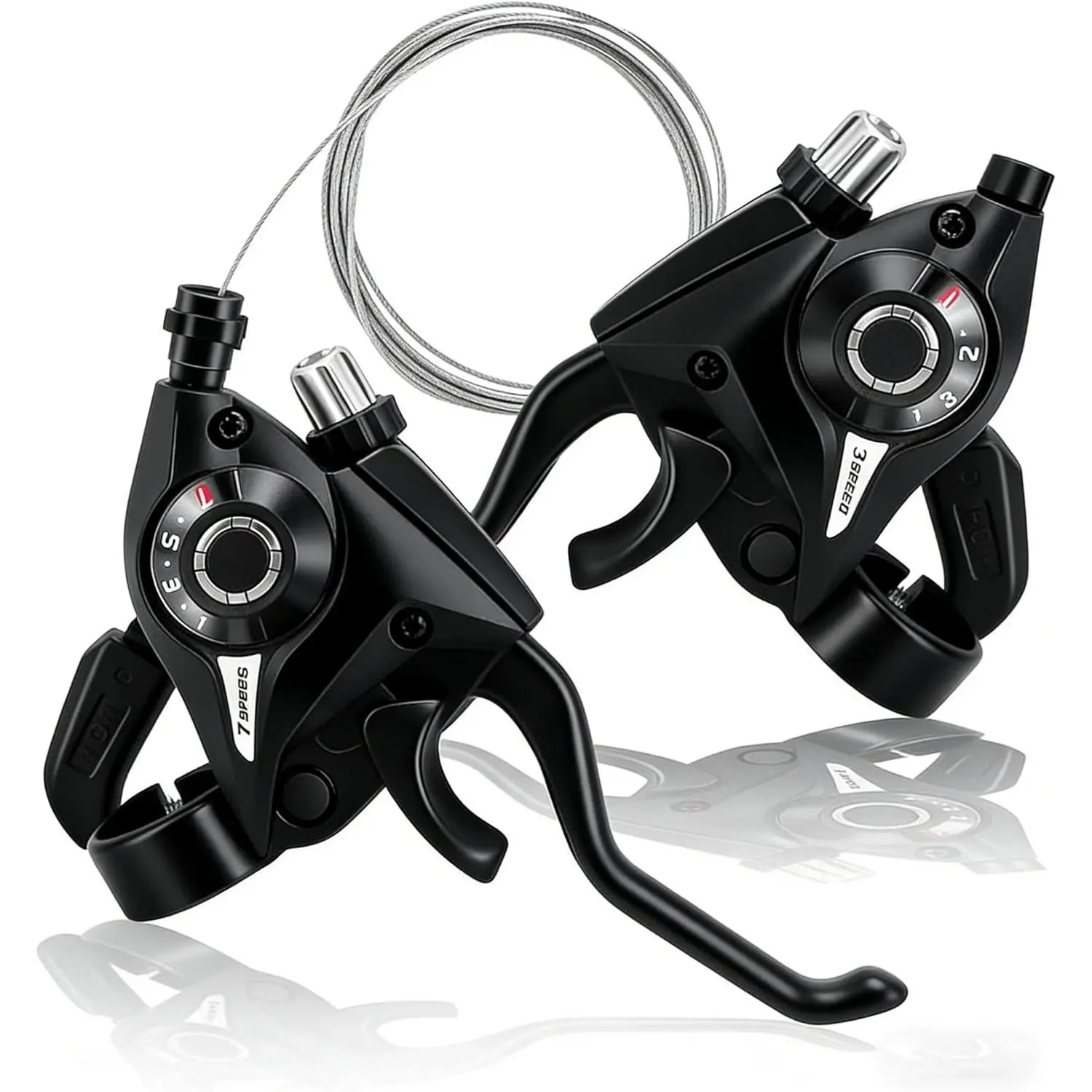 3x7 Speed Bike Shifter Brake Levers Combo, 21-Speed Integrated Bicycle Gear Shifter Set with Visual Gear Indicator & Stainless Steel Shift Cables, Replacement Parts for Mountain Bike, Road Bike, MTB